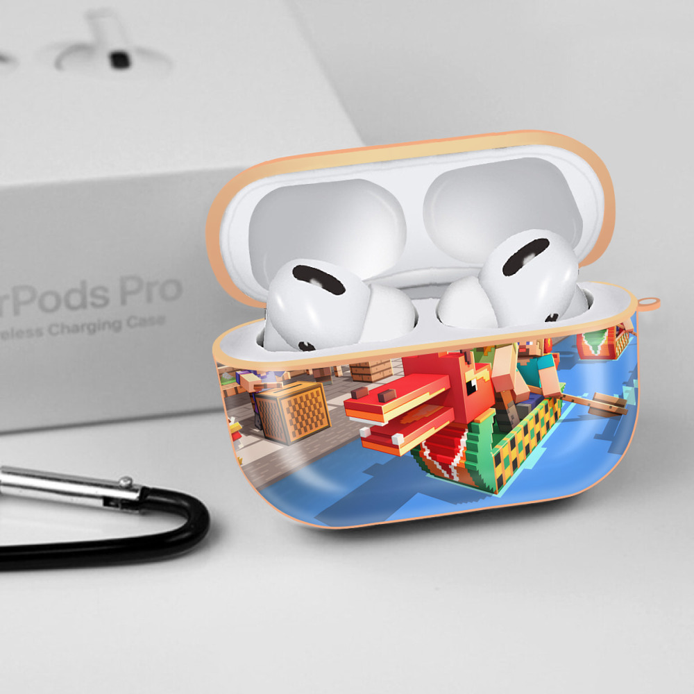 マインクラフト ブロックの世界 Minecraft MC Block world 【AirPods Pro用】ハードシェル保護ケース｜耐衝撃・防指紋・カラビナ付き商品仕様