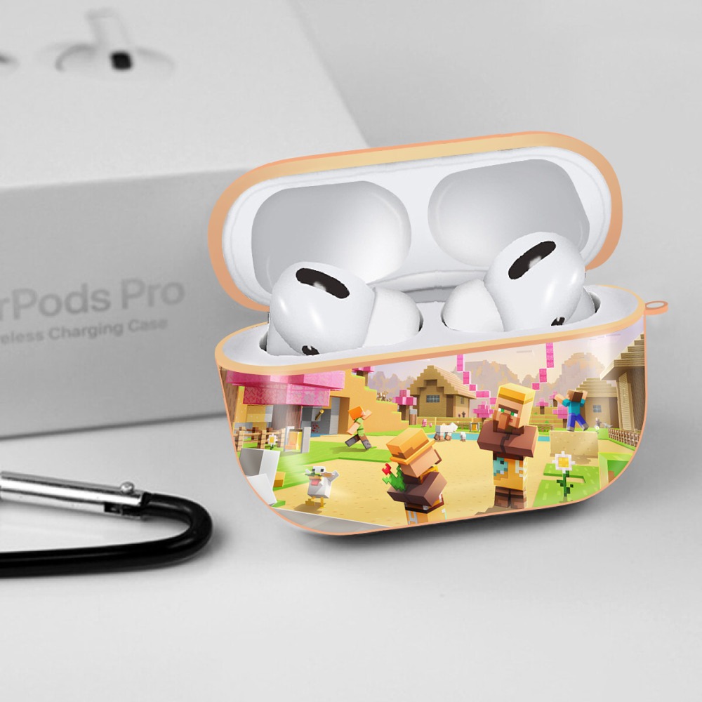 マインクラフト ブロックの世界 Minecraft MC Block world 【AirPods Pro用】ハードシェル保護ケース｜耐衝撃・防指紋・カラビナ付き商品仕様