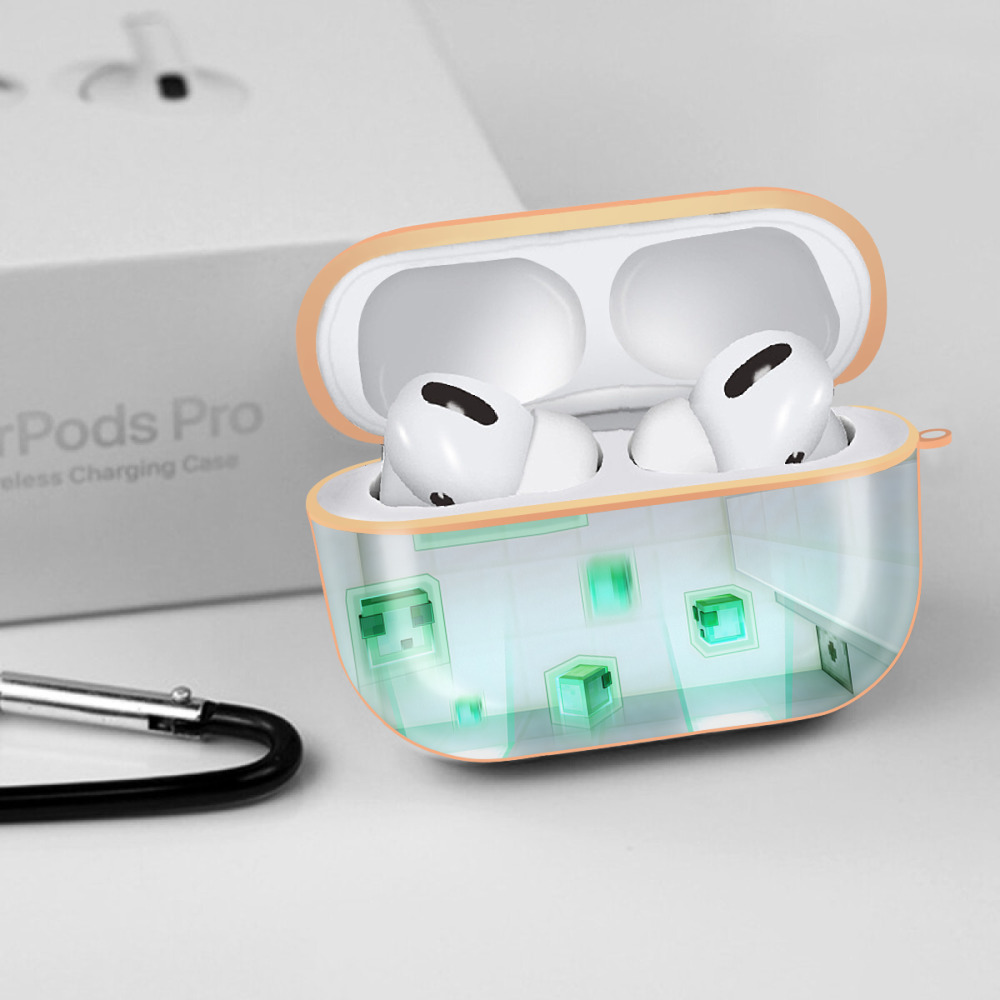 マインクラフト ブロックの世界 Minecraft MC Block world 【AirPods Pro用】ハードシェル保護ケース｜耐衝撃・防指紋・カラビナ付き商品仕様
