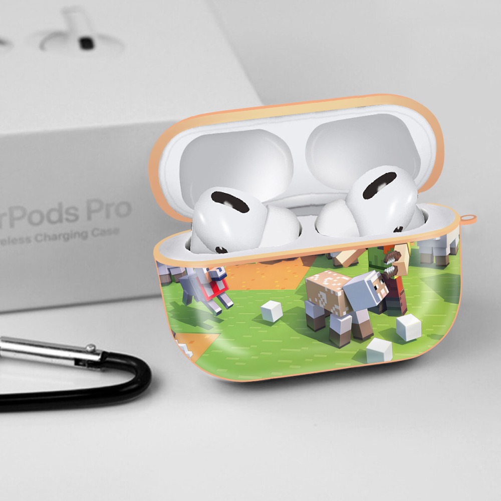 マインクラフト ブロックの世界 Minecraft MC Block world 【AirPods Pro用】ハードシェル保護ケース｜耐衝撃・防指紋・カラビナ付き商品仕様