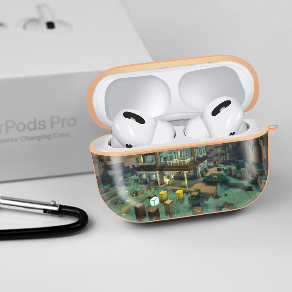 マインクラフト ブロックの世界 Minecraft MC Block world 【AirPods Pro用】ハードシェル保護ケース｜耐衝撃・防指紋・カラビナ付き商品仕様