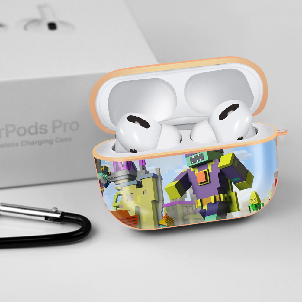 マインクラフト ブロックの世界 Minecraft MC Block world 【AirPods Pro用】ハードシェル保護ケース｜耐衝撃・防指紋・カラビナ付き商品仕様