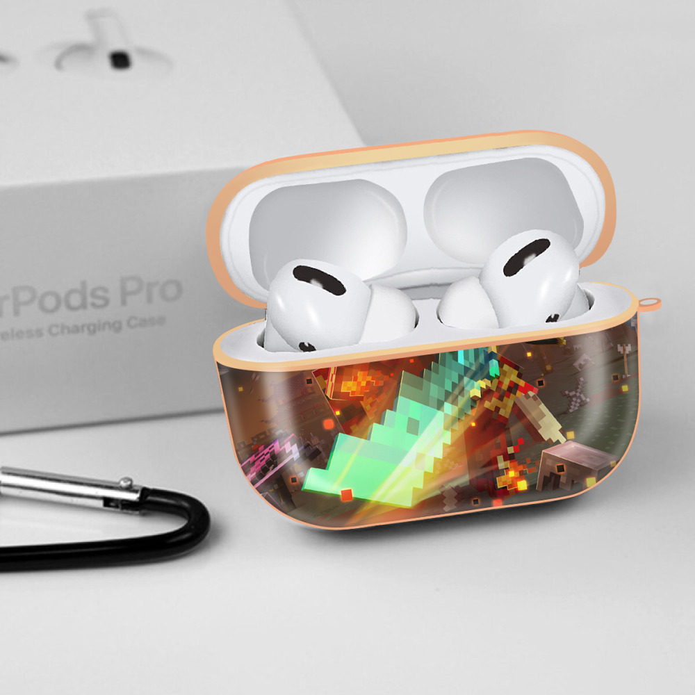 マインクラフト ブロックの世界 Minecraft MC Block world 【AirPods Pro用】ハードシェル保護ケース｜耐衝撃・防指紋・カラビナ付き商品仕様