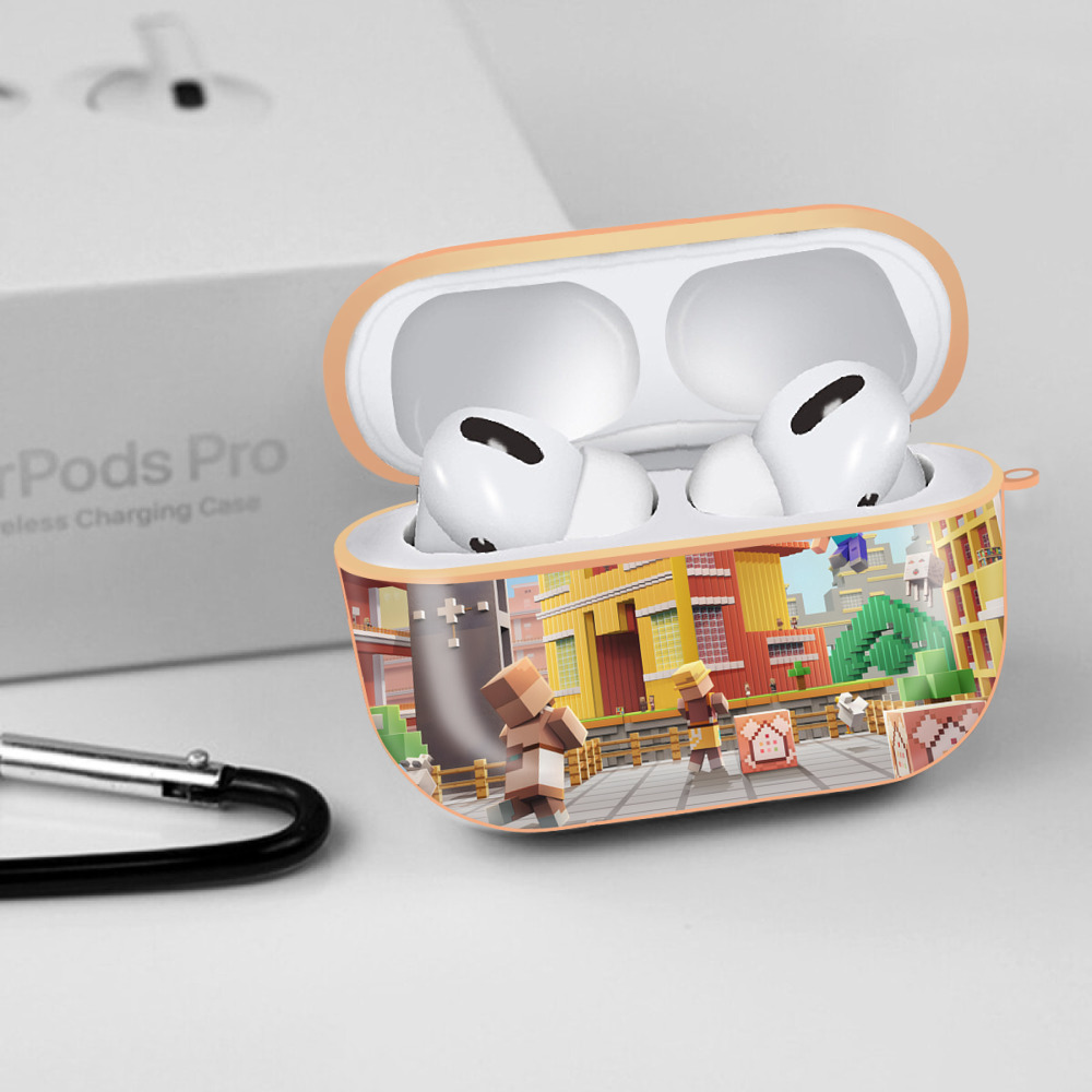 マインクラフト ブロックの世界 Minecraft MC Block world 【AirPods Pro用】ハードシェル保護ケース｜耐衝撃・防指紋・カラビナ付き商品仕様