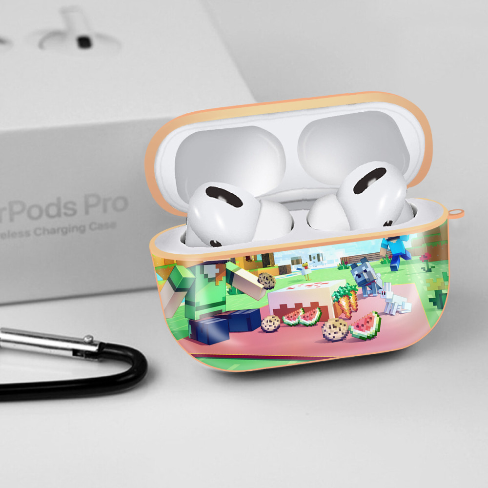 マインクラフト ブロックの世界 Minecraft MC Block world 【AirPods Pro用】ハードシェル保護ケース｜耐衝撃・防指紋・カラビナ付き商品仕様