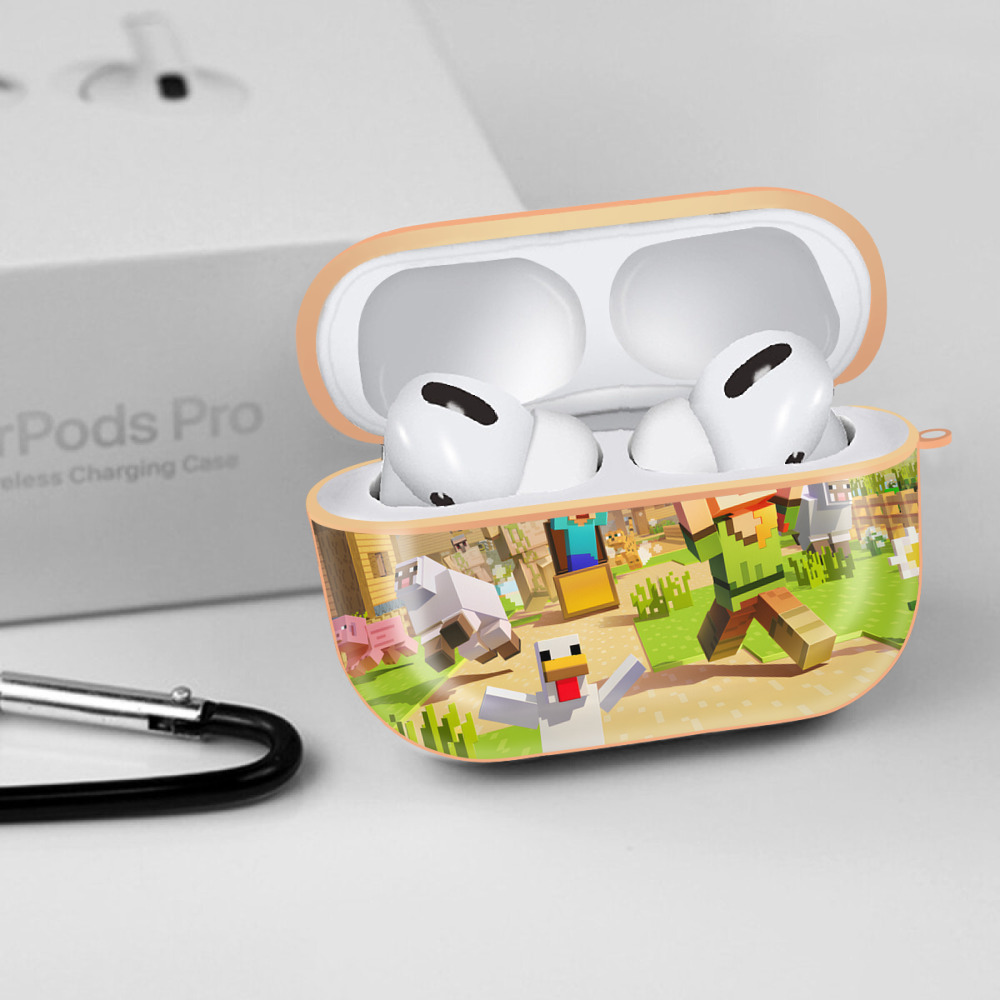 マインクラフト ブロックの世界 Minecraft MC Block world 【AirPods Pro用】ハードシェル保護ケース｜耐衝撃・防指紋・カラビナ付き商品仕様
