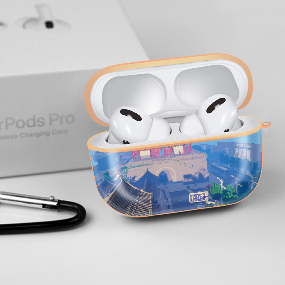マインクラフト ブロックの世界 Minecraft MC Block world 【AirPods Pro用】ハードシェル保護ケース｜耐衝撃・防指紋・カラビナ付き商品仕様