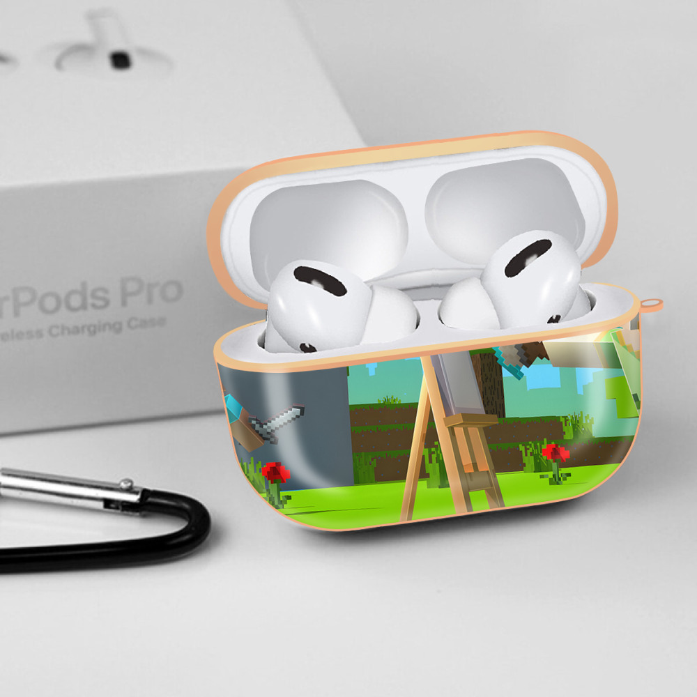 マインクラフト ブロックの世界 Minecraft MC Block world 【AirPods Pro用】ハードシェル保護ケース｜耐衝撃・防指紋・カラビナ付き商品仕様