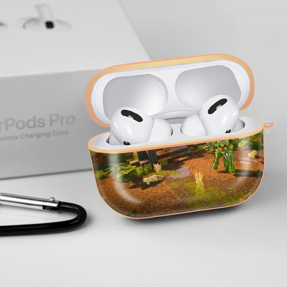 マインクラフト ブロックの世界 Minecraft MC Block world 【AirPods Pro用】ハードシェル保護ケース｜耐衝撃・防指紋・カラビナ付き商品仕様
