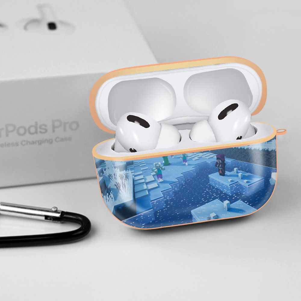 マインクラフト ブロックの世界 Minecraft MC Block world 【AirPods Pro用】ハードシェル保護ケース｜耐衝撃・防指紋・カラビナ付き商品仕様
