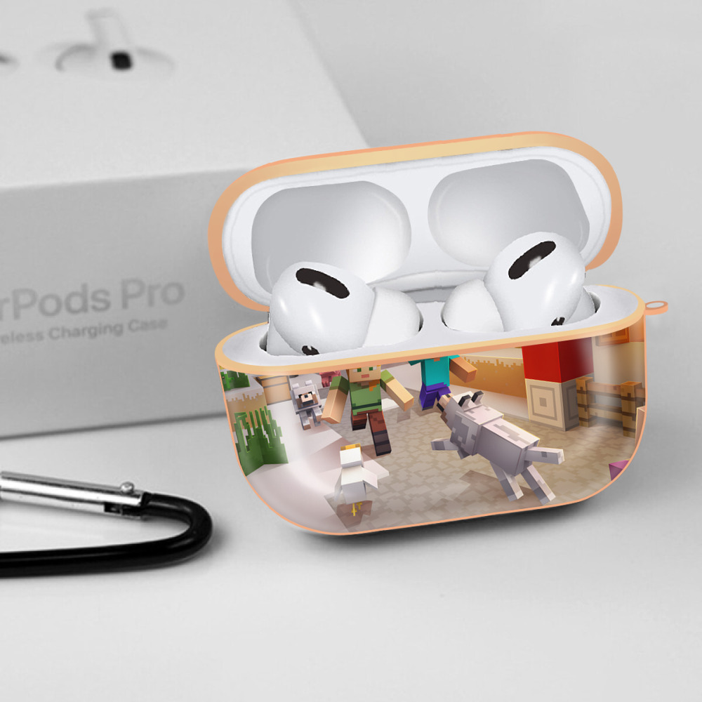 マインクラフト ブロックの世界 Minecraft MC Block world 【AirPods Pro用】ハードシェル保護ケース｜耐衝撃・防指紋・カラビナ付き商品仕様