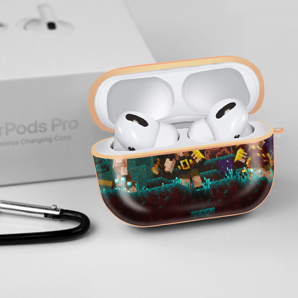 マインクラフト ブロックの世界 Minecraft MC Block world 【AirPods Pro用】ハードシェル保護ケース｜耐衝撃・防指紋・カラビナ付き商品仕様