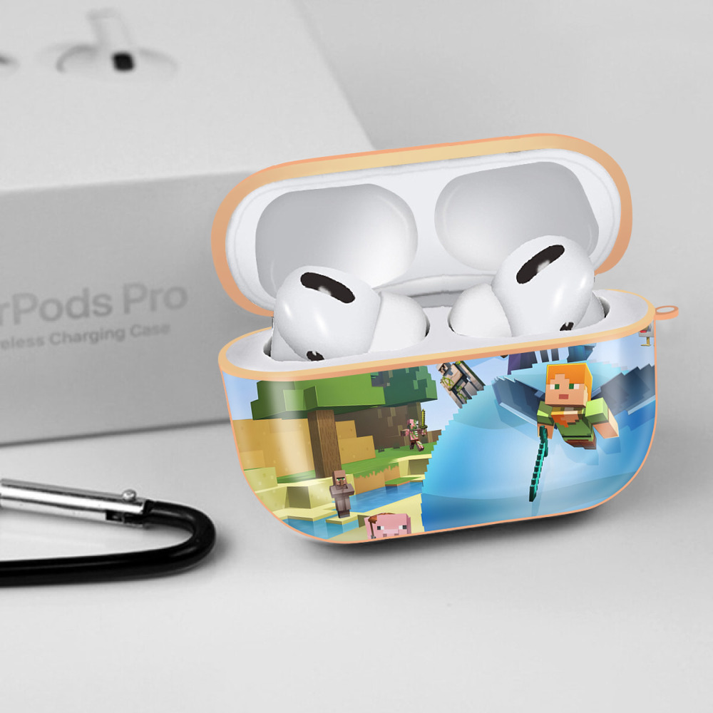マインクラフト ブロックの世界 Minecraft MC Block world 【AirPods Pro用】ハードシェル保護ケース｜耐衝撃・防指紋・カラビナ付き商品仕様