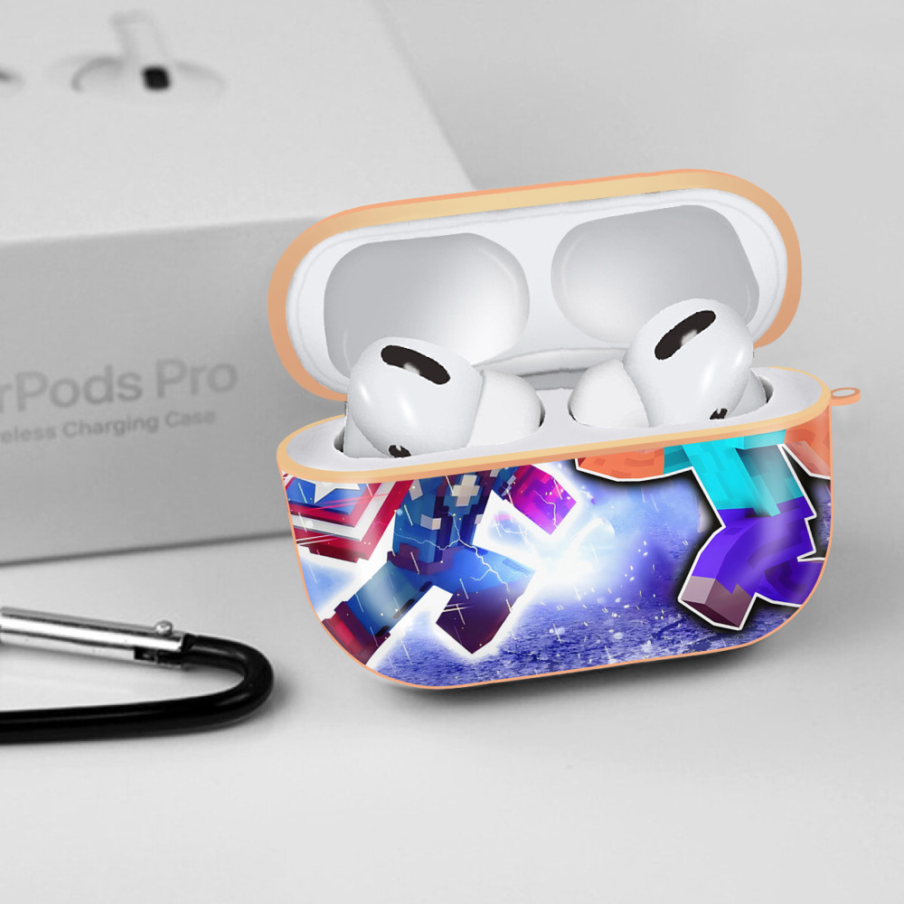 マインクラフト ブロックの世界 Minecraft MC Block world 【AirPods Pro用】ハードシェル保護ケース｜耐衝撃・防指紋・カラビナ付き商品仕様
