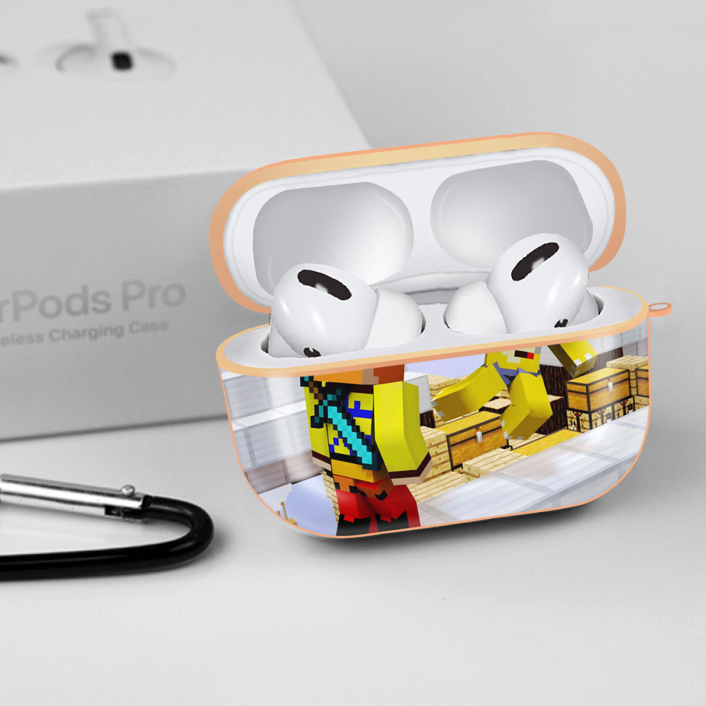 マインクラフト ブロックの世界 Minecraft MC Block world 【AirPods Pro用】ハードシェル保護ケース｜耐衝撃・防指紋・カラビナ付き商品仕様