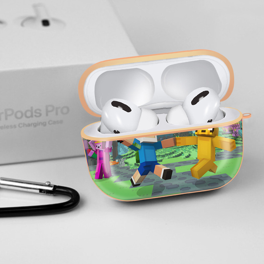マインクラフト ブロックの世界 Minecraft MC Block world 【AirPods Pro用】ハードシェル保護ケース｜耐衝撃・防指紋・カラビナ付き商品仕様