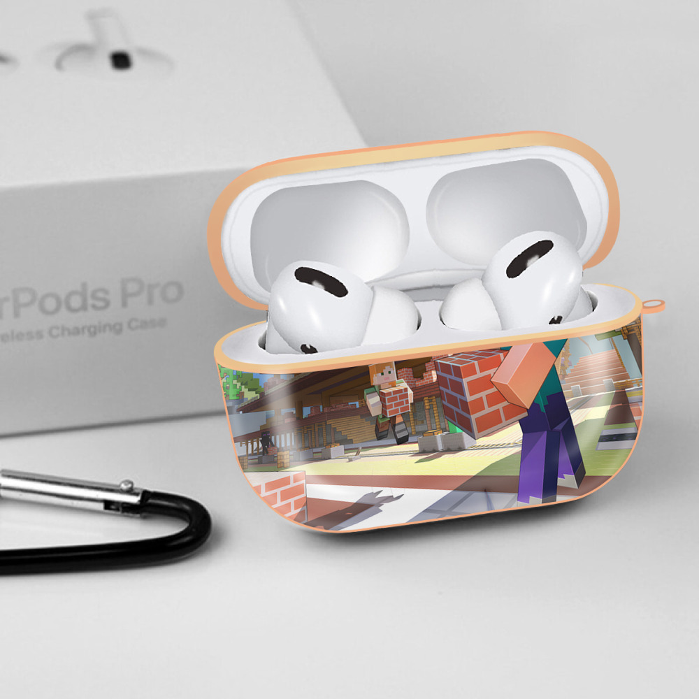 マインクラフト ブロックの世界 Minecraft MC Block world 【AirPods Pro用】ハードシェル保護ケース｜耐衝撃・防指紋・カラビナ付き商品仕様
