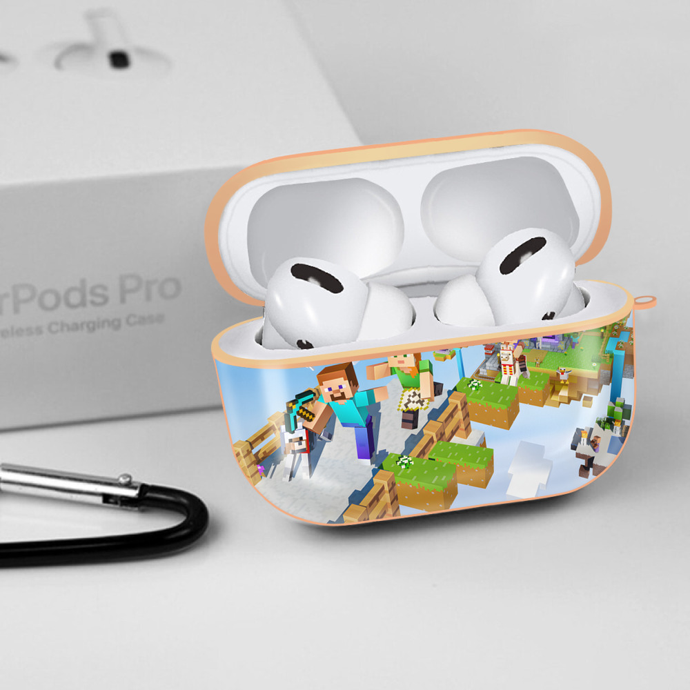 マインクラフト ブロックの世界 Minecraft MC Block world 【AirPods Pro用】ハードシェル保護ケース｜耐衝撃・防指紋・カラビナ付き商品仕様