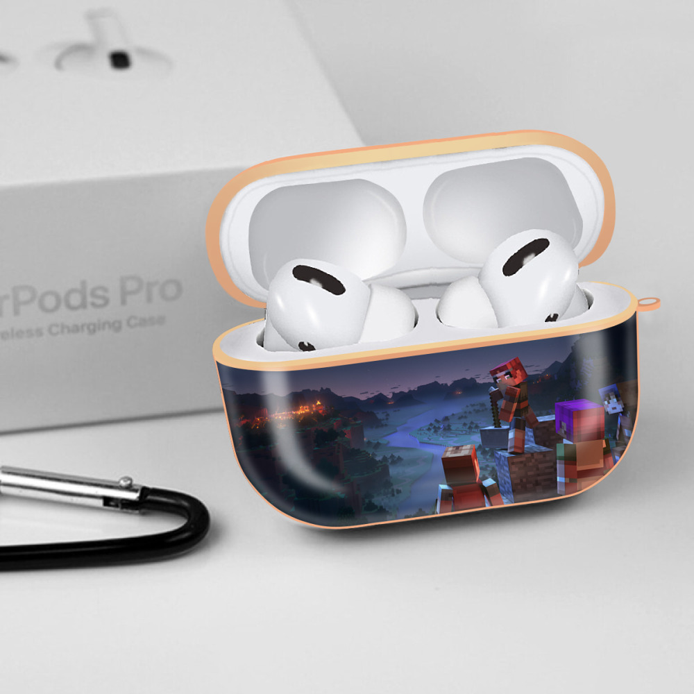 マインクラフト ブロックの世界 Minecraft MC Block world 【AirPods Pro用】ハードシェル保護ケース｜耐衝撃・防指紋・カラビナ付き商品仕様