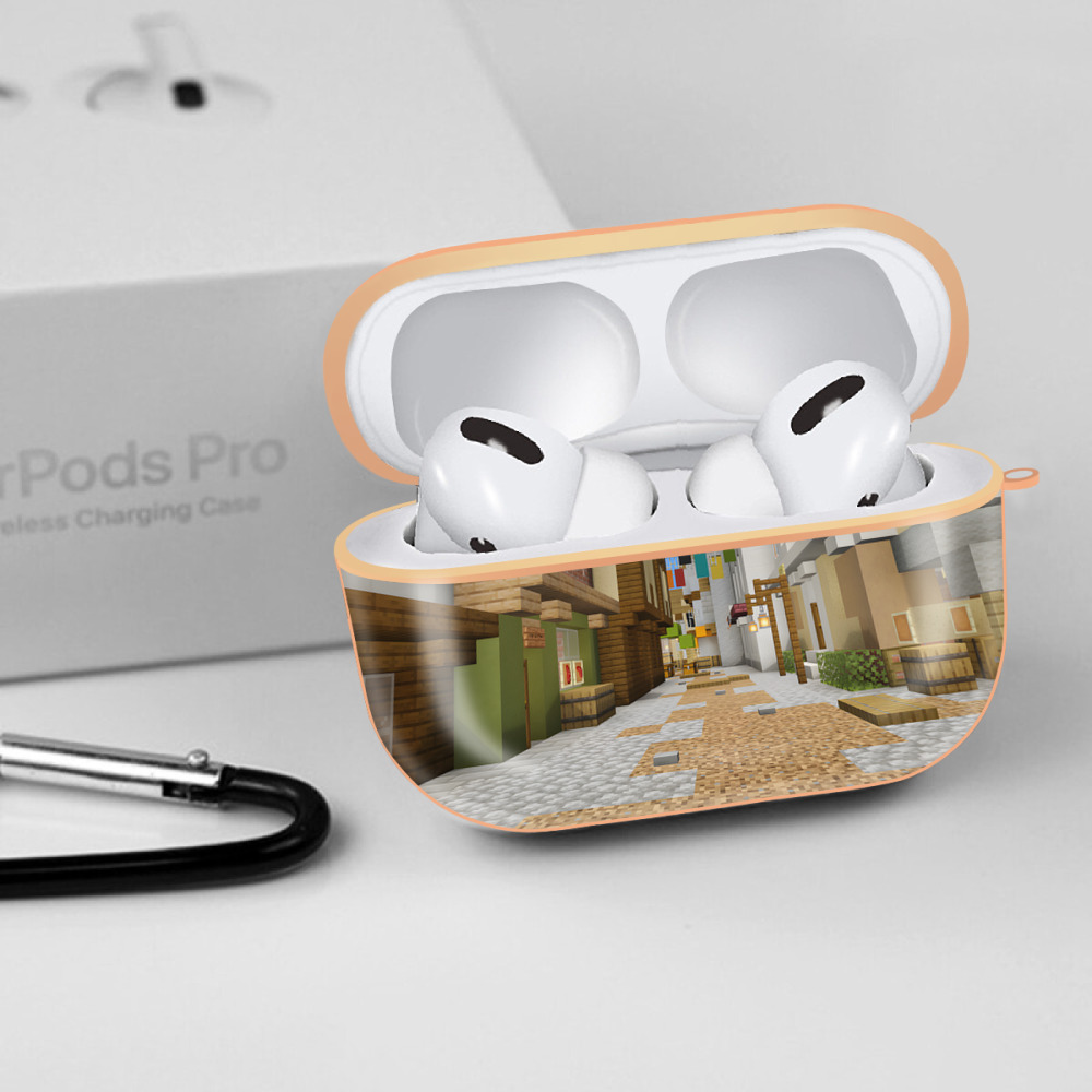 マインクラフト ブロックの世界 Minecraft MC Block world 【AirPods Pro用】ハードシェル保護ケース｜耐衝撃・防指紋・カラビナ付き商品仕様