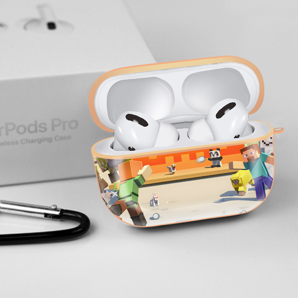 マインクラフト ブロックの世界 Minecraft MC Block world 【AirPods Pro用】ハードシェル保護ケース｜耐衝撃・防指紋・カラビナ付き商品仕様