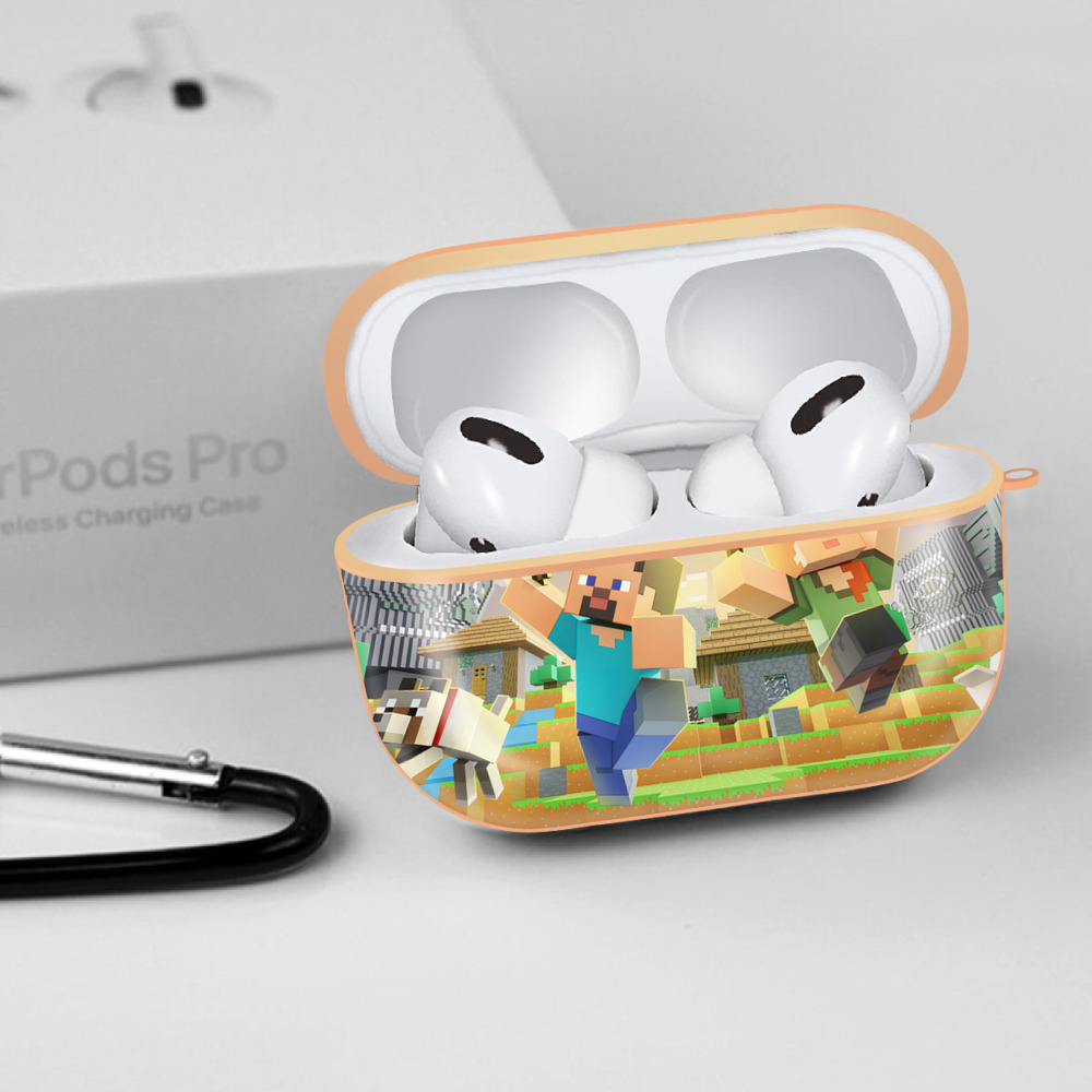 マインクラフト ブロックの世界 Minecraft MC Block world 【AirPods Pro用】ハードシェル保護ケース｜耐衝撃・防指紋・カラビナ付き商品仕様