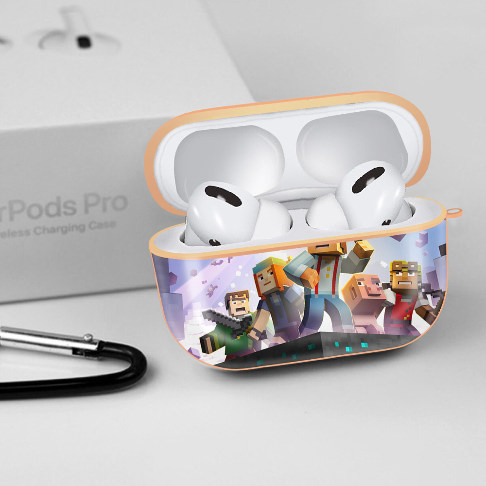 マインクラフト ブロックの世界 Minecraft MC Block world 【AirPods Pro用】ハードシェル保護ケース｜耐衝撃・防指紋・カラビナ付き商品仕様