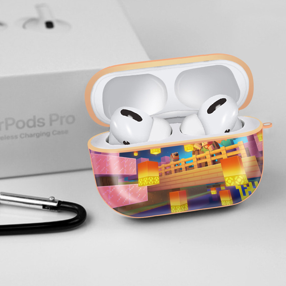 マインクラフト ブロックの世界 Minecraft MC Block world 【AirPods Pro用】ハードシェル保護ケース｜耐衝撃・防指紋・カラビナ付き商品仕様
