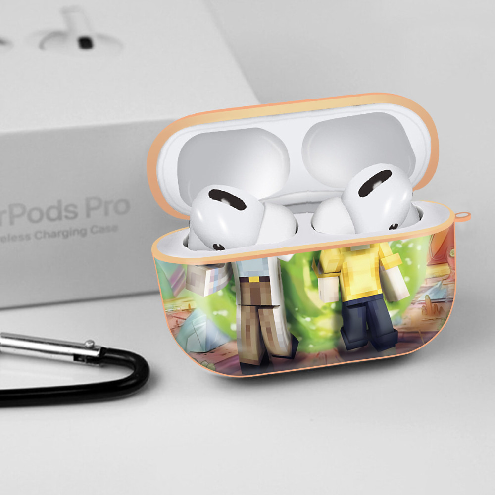 マインクラフト ブロックの世界 Minecraft MC Block world 【AirPods Pro用】ハードシェル保護ケース｜耐衝撃・防指紋・カラビナ付き商品仕様