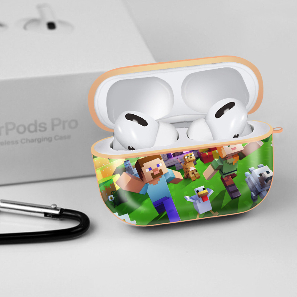 マインクラフト ブロックの世界 Minecraft MC Block world 【AirPods Pro用】ハードシェル保護ケース｜耐衝撃・防指紋・カラビナ付き商品仕様