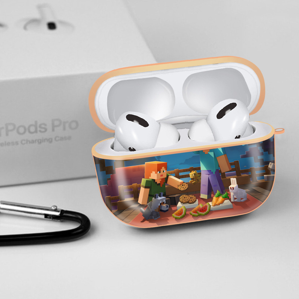マインクラフト ブロックの世界 Minecraft MC Block world 【AirPods Pro用】ハードシェル保護ケース｜耐衝撃・防指紋・カラビナ付き商品仕様