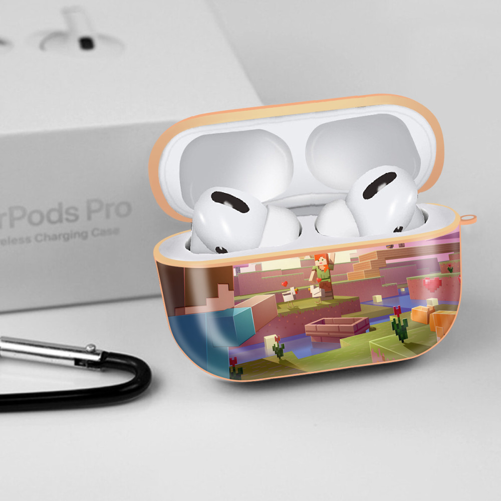 マインクラフト ブロックの世界 Minecraft MC Block world 【AirPods Pro用】ハードシェル保護ケース｜耐衝撃・防指紋・カラビナ付き商品仕様