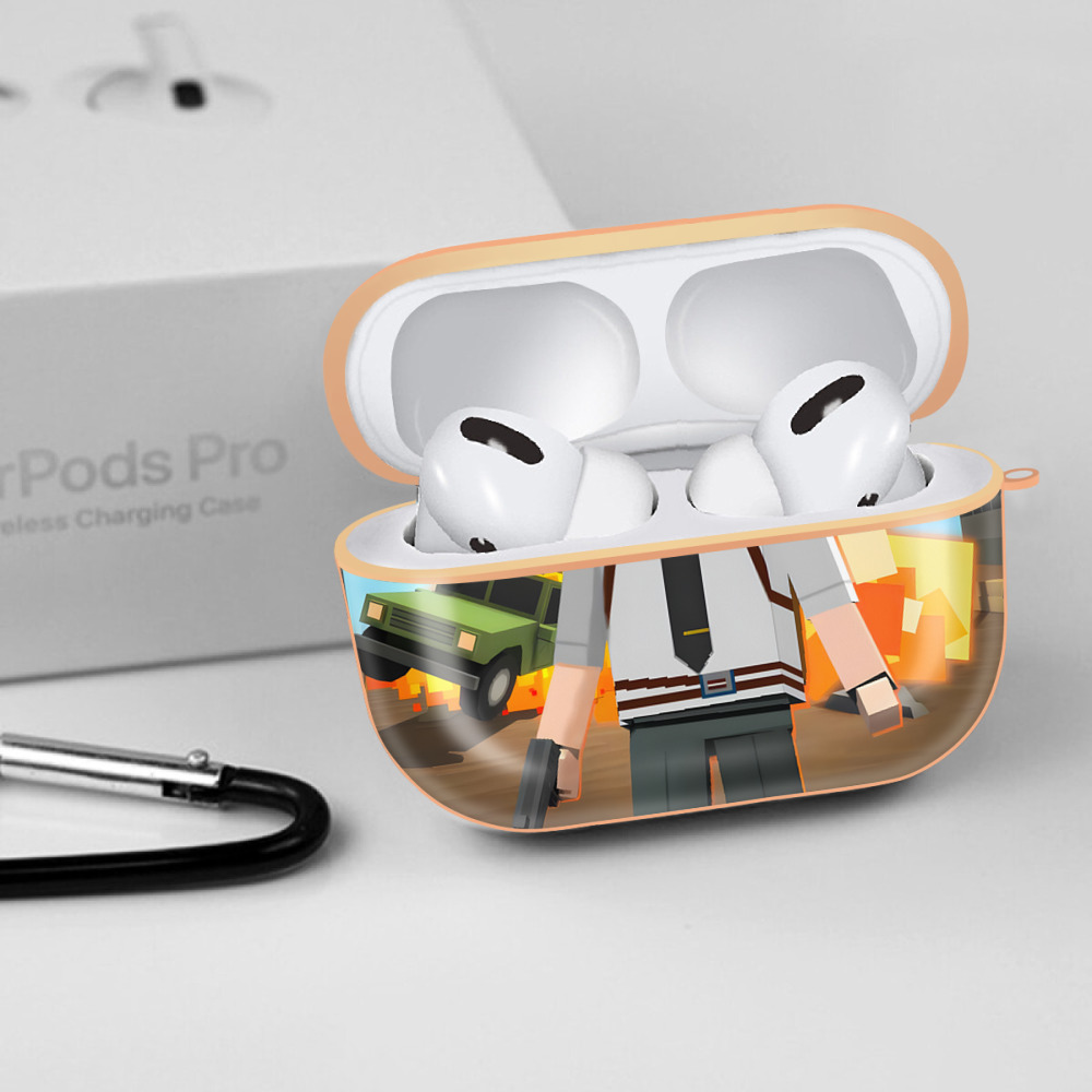 マインクラフト ブロックの世界 Minecraft MC Block world 【AirPods Pro用】ハードシェル保護ケース｜耐衝撃・防指紋・カラビナ付き商品仕様