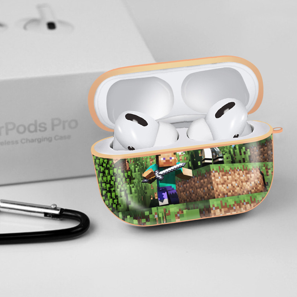 マインクラフト ブロックの世界 Minecraft MC Block world 【AirPods Pro用】ハードシェル保護ケース｜耐衝撃・防指紋・カラビナ付き商品仕様