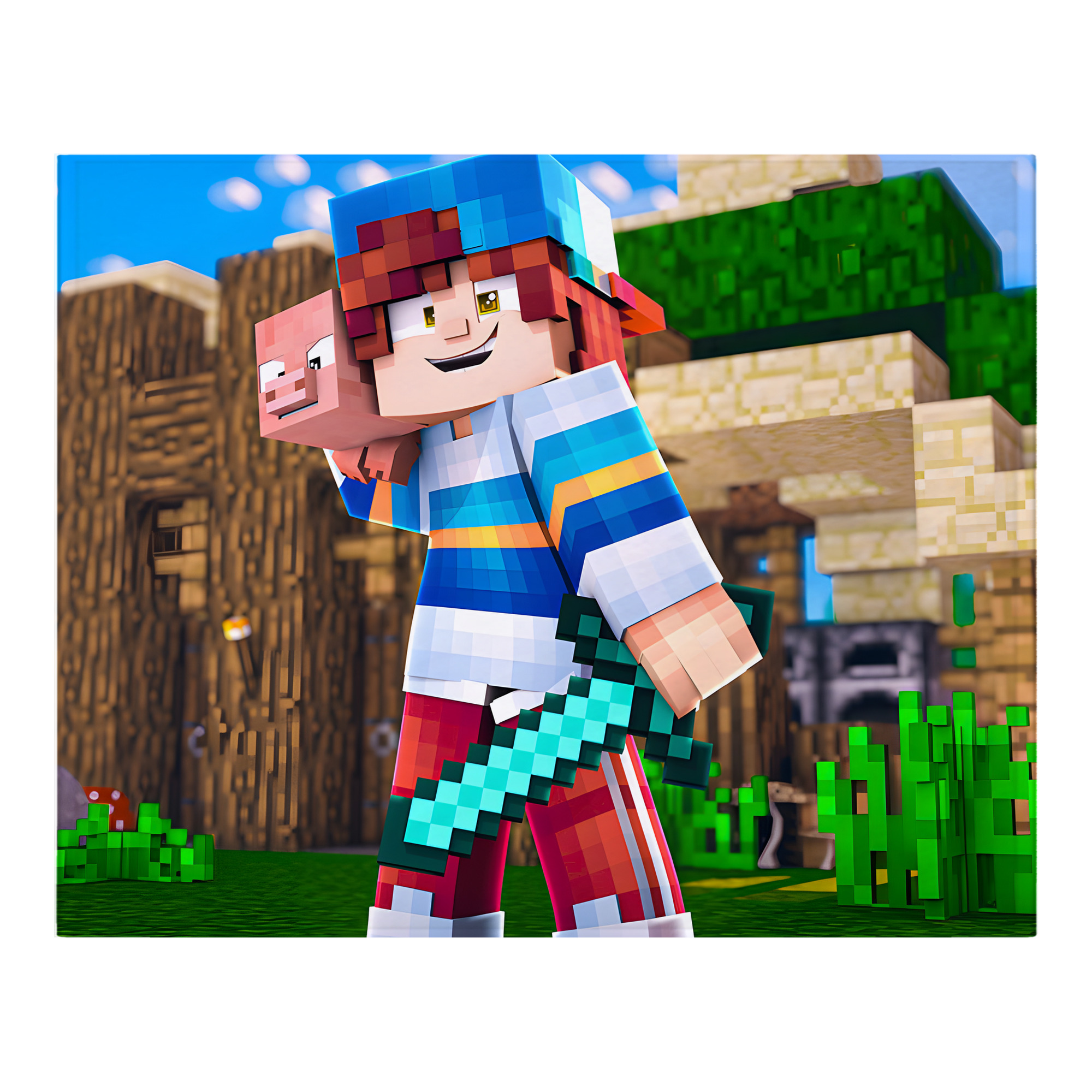 （画像用） マインクラフト ブロックの世界 Minecraft MC Block world フランネルブランケット・多サイズ対応（横型）