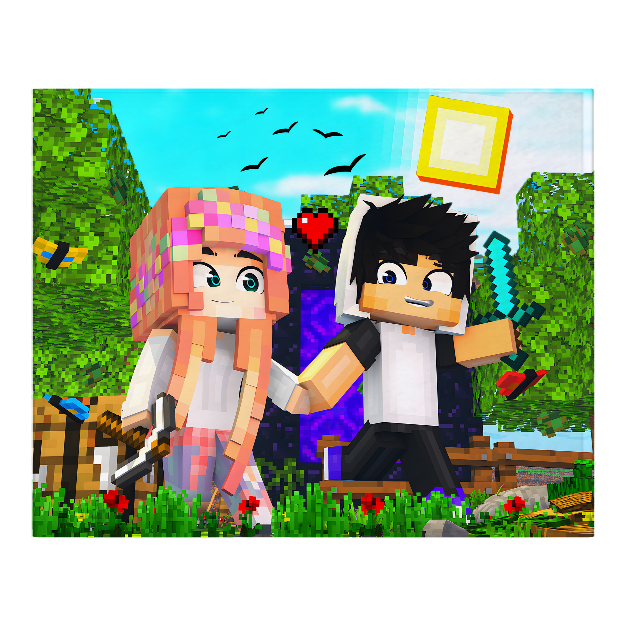 （画像用） マインクラフト ブロックの世界 Minecraft MC Block world フランネルブランケット・多サイズ対応（横型）