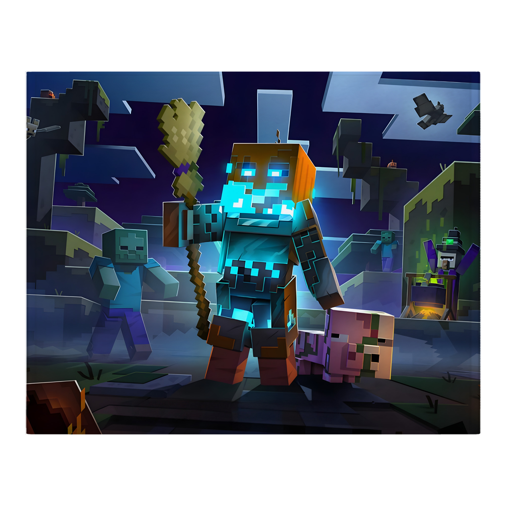 （画像用） マインクラフト ブロックの世界 Minecraft MC Block world フランネルブランケット・多サイズ対応（横型）
