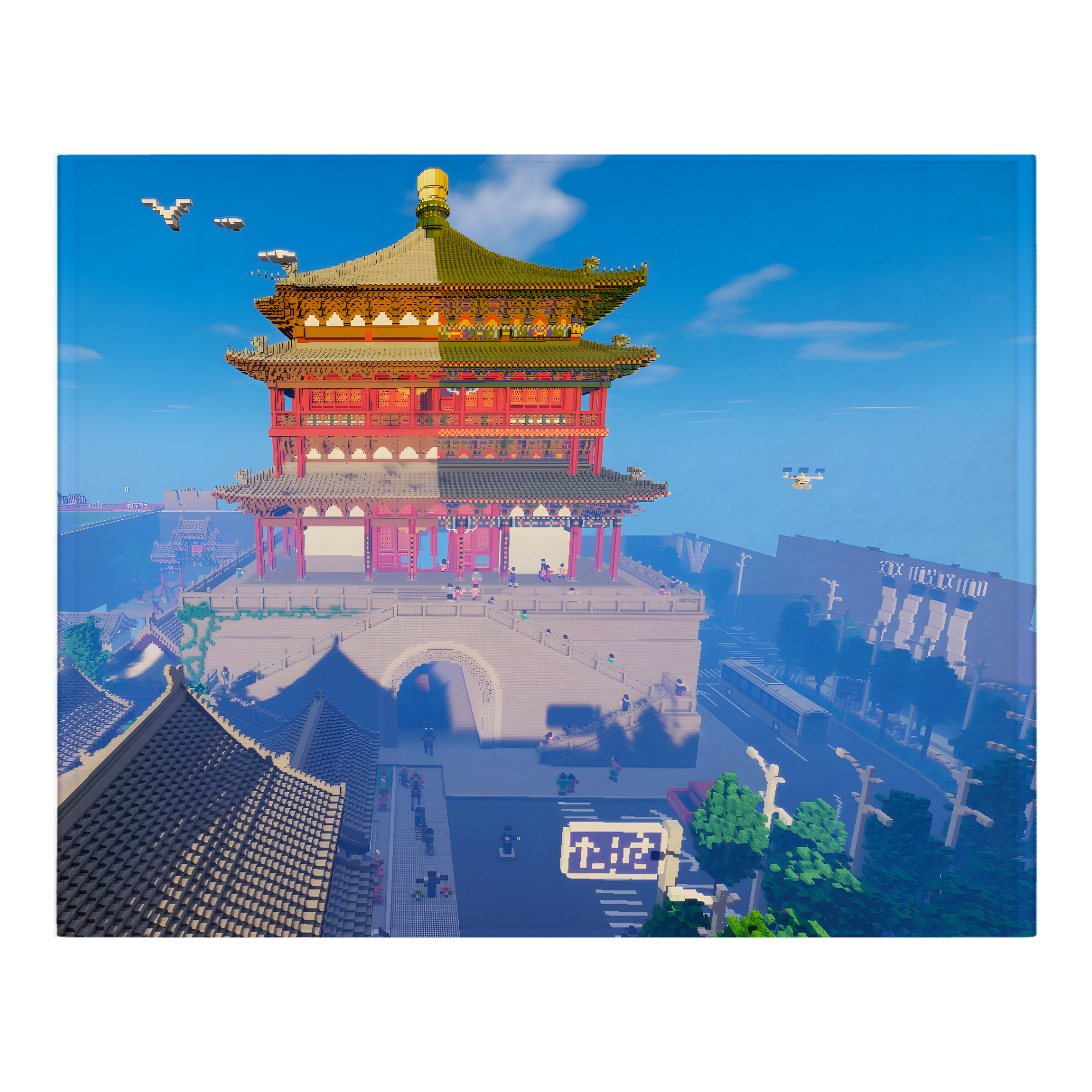 （画像用） マインクラフト ブロックの世界 Minecraft MC Block world フランネルブランケット・多サイズ対応（横型）