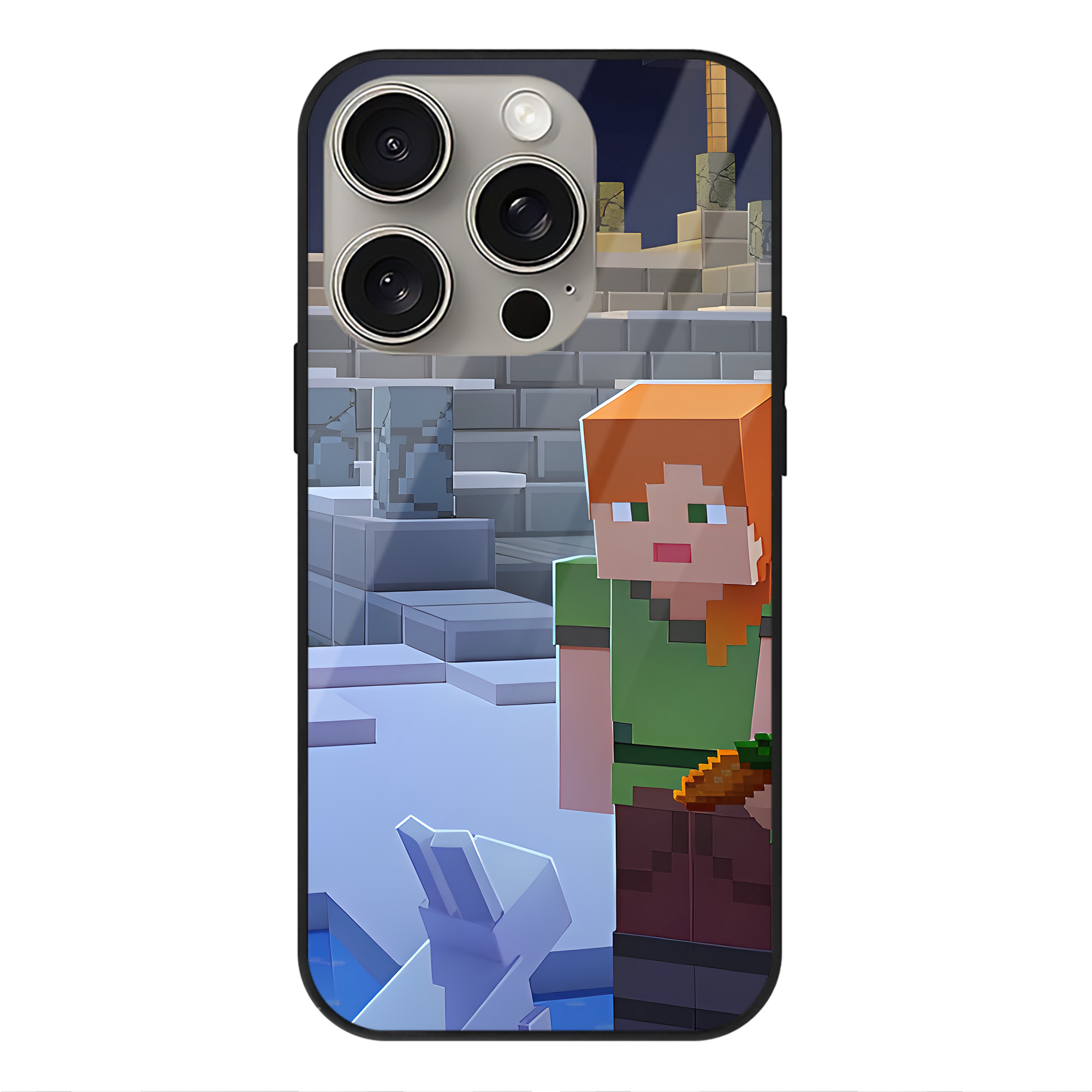 （画像用） マインクラフト ブロックの世界 Minecraft MC Block world 【iPhone15Pro対応】スマホケース 耐衝撃＆黄変防止 背面ガラス