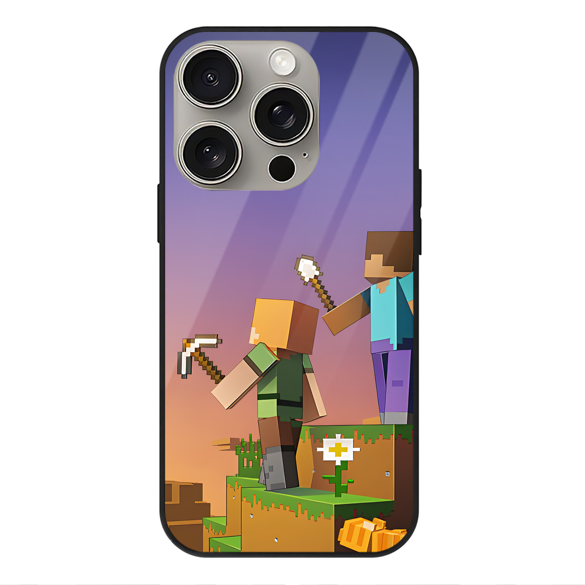 （画像用） マインクラフト ブロックの世界 Minecraft MC Block world 【iPhone15Pro対応】スマホケース 耐衝撃＆黄変防止 背面ガラス
