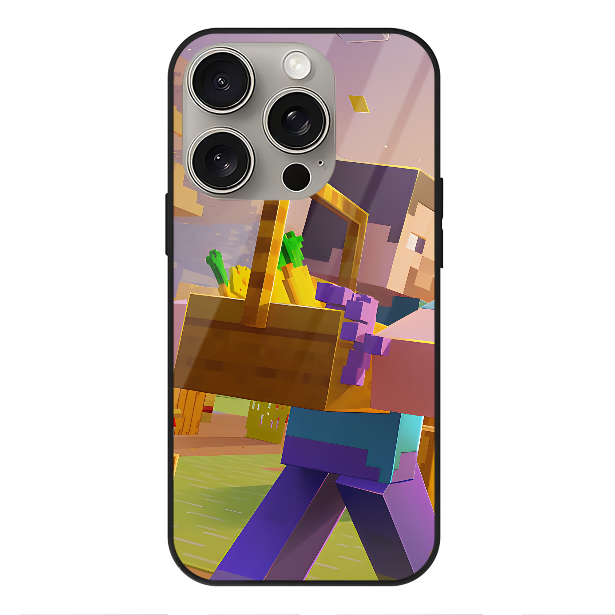 （画像用） マインクラフト ブロックの世界 Minecraft MC Block world 【iPhone15Pro対応】スマホケース 耐衝撃＆黄変防止 背面ガラス