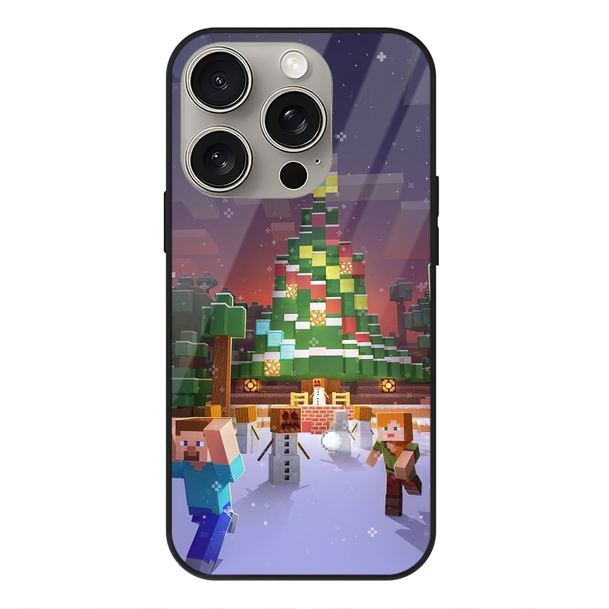 （画像用） マインクラフト ブロックの世界 Minecraft MC Block world 【iPhone15Pro対応】スマホケース 耐衝撃＆黄変防止 背面ガラス