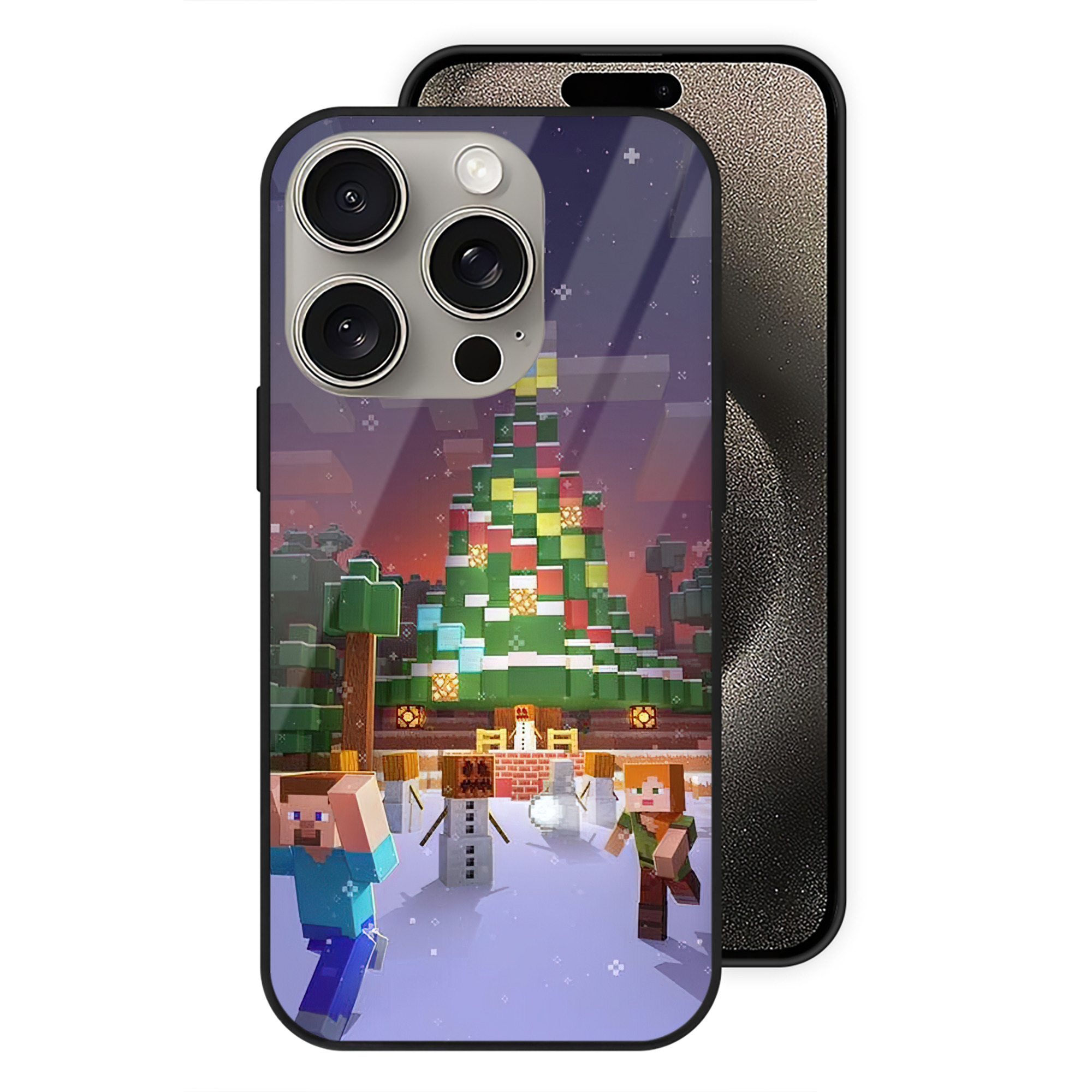 （画像用） マインクラフト ブロックの世界 Minecraft MC Block world 【iPhone15Pro対応】スマホケース 耐衝撃＆黄変防止 背面ガラス