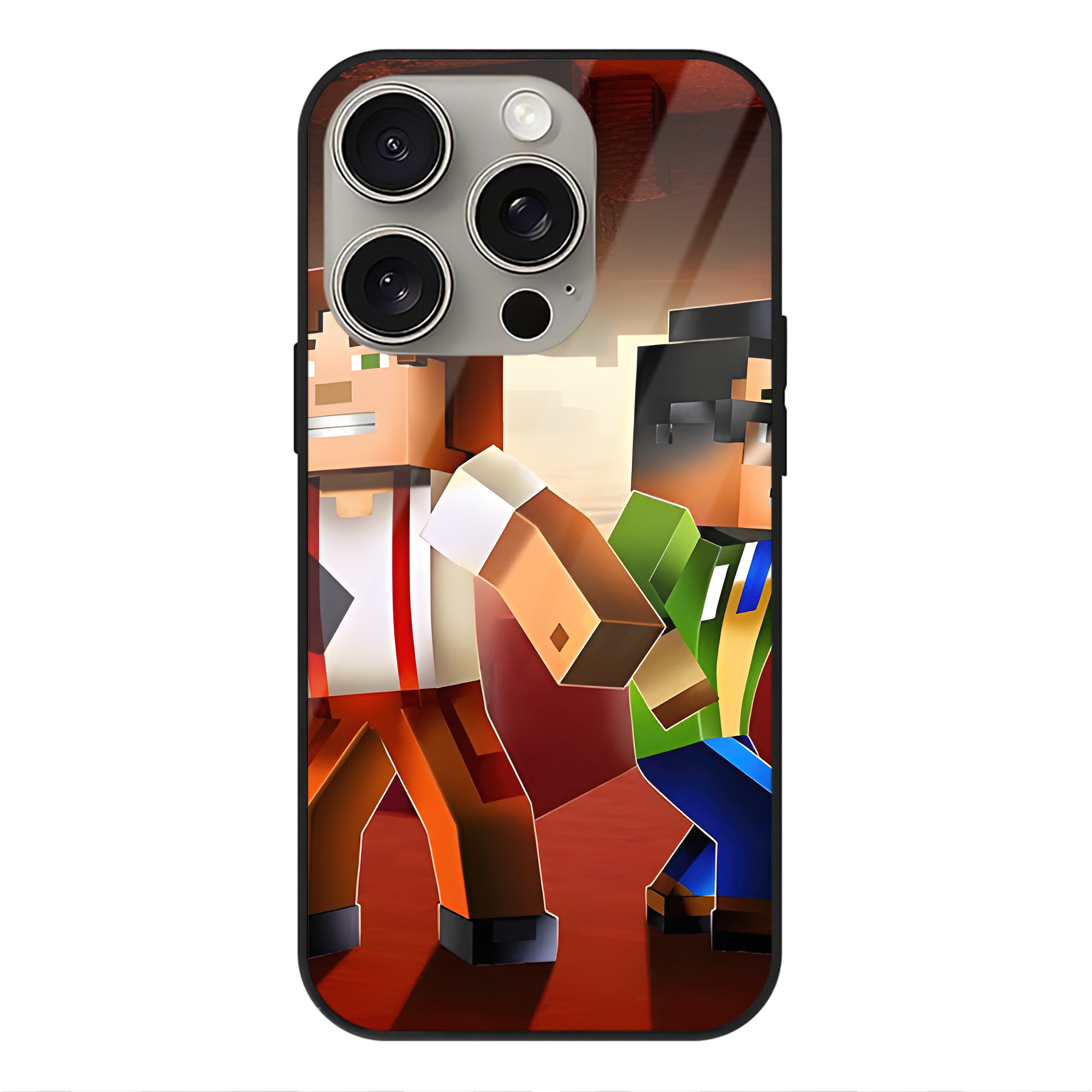 （画像用） マインクラフト ブロックの世界 Minecraft MC Block world 【iPhone15Pro対応】スマホケース 耐衝撃＆黄変防止 背面ガラス