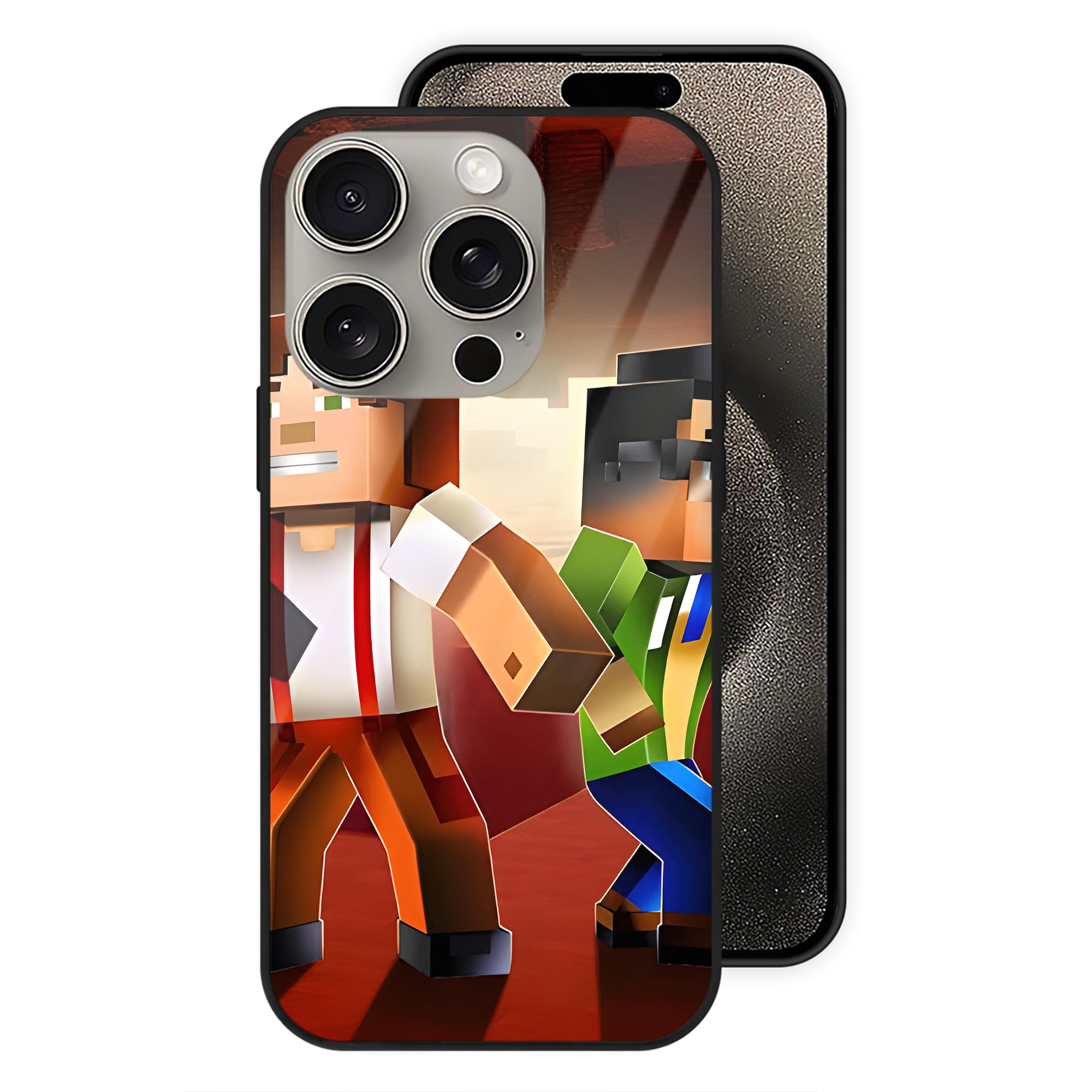 （画像用） マインクラフト ブロックの世界 Minecraft MC Block world 【iPhone15Pro対応】スマホケース 耐衝撃＆黄変防止 背面ガラス