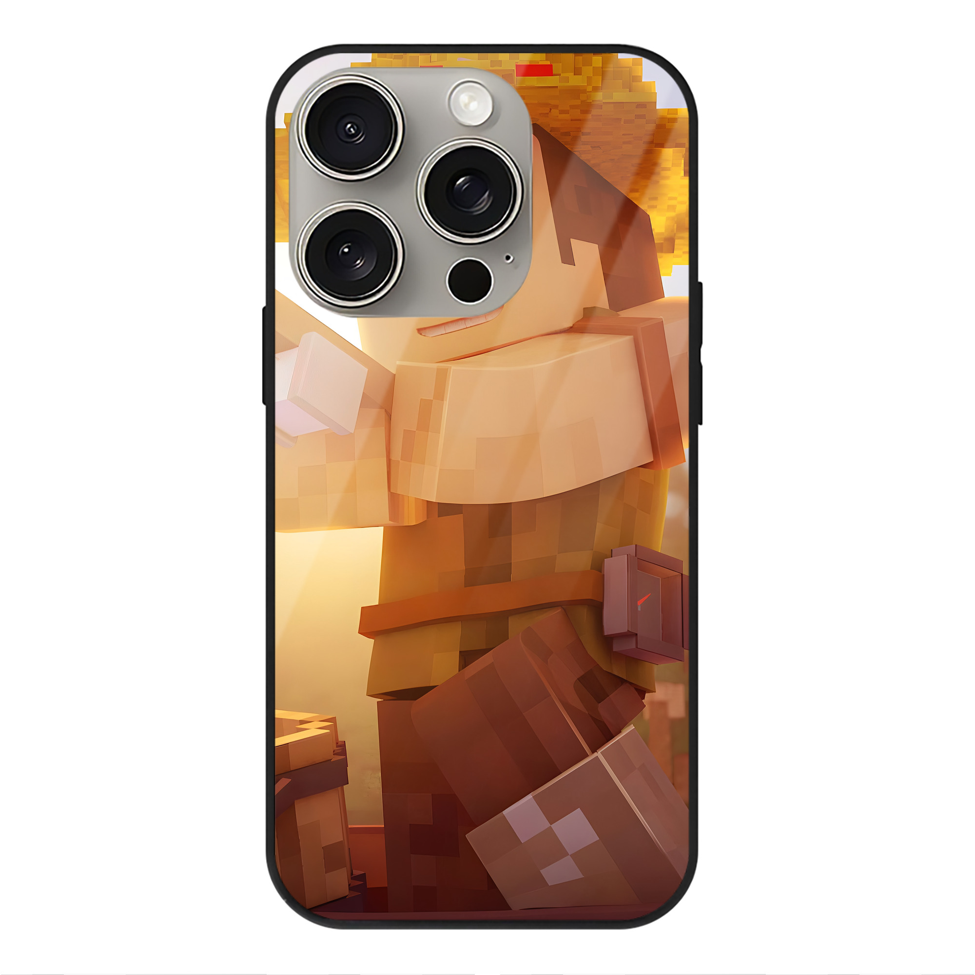 （画像用） マインクラフト ブロックの世界 Minecraft MC Block world 【iPhone15Pro対応】スマホケース 耐衝撃＆黄変防止 背面ガラス