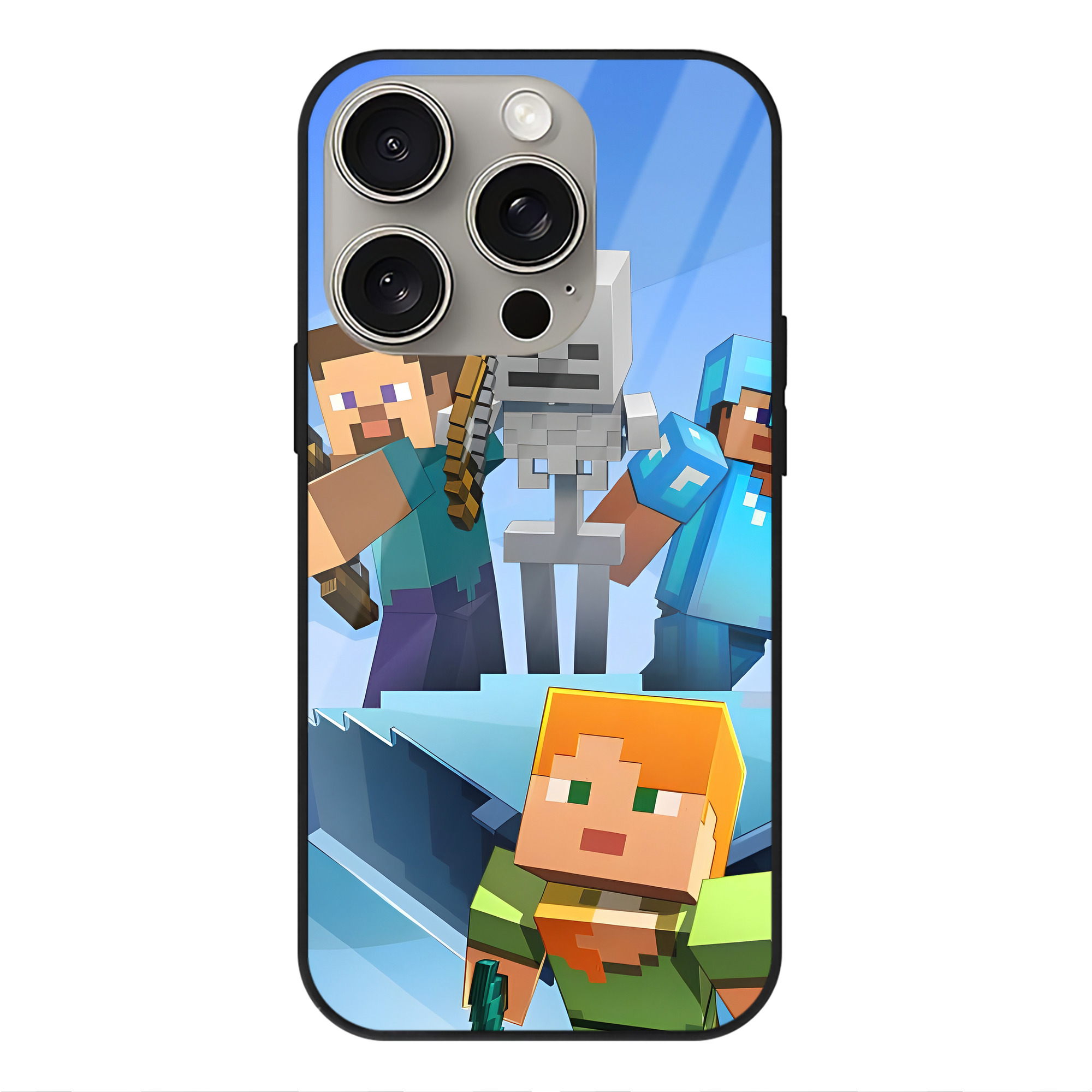 （画像用） マインクラフト ブロックの世界 Minecraft MC Block world 【iPhone15Pro対応】スマホケース 耐衝撃＆黄変防止 背面ガラス