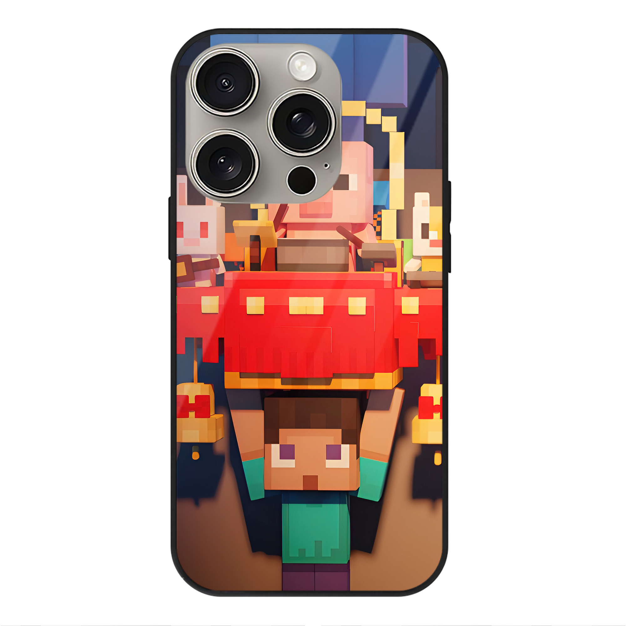 （画像用） マインクラフト ブロックの世界 Minecraft MC Block world 【iPhone15Pro対応】スマホケース 耐衝撃＆黄変防止 背面ガラス