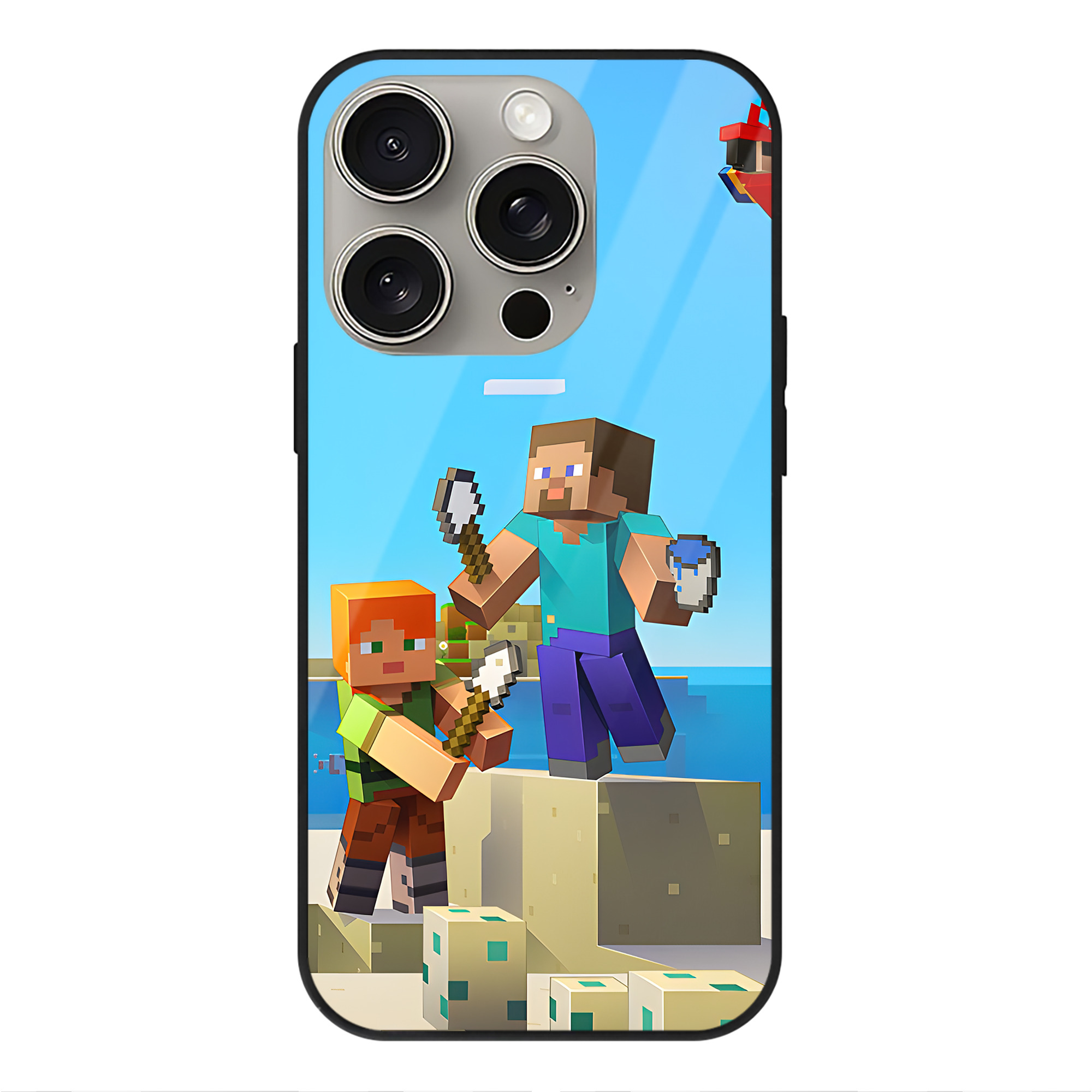 （画像用） マインクラフト ブロックの世界 Minecraft MC Block world 【iPhone15Pro対応】スマホケース 耐衝撃＆黄変防止 背面ガラス