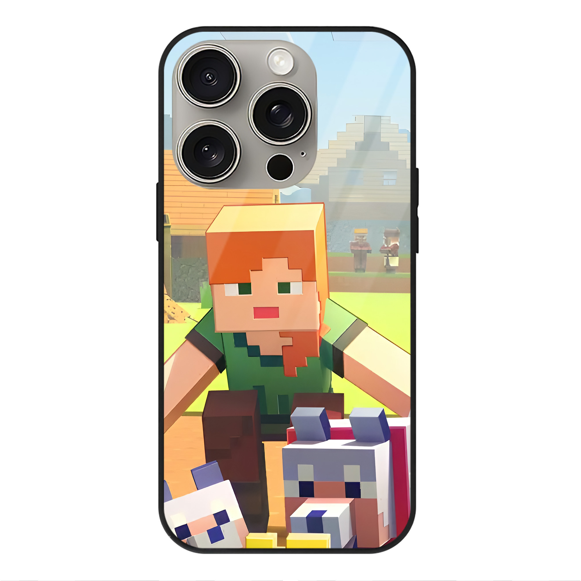 （画像用） マインクラフト ブロックの世界 Minecraft MC Block world 【iPhone15Pro対応】スマホケース 耐衝撃＆黄変防止 背面ガラス